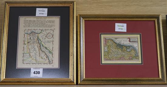 Robert Morden, a coloured engraved map of Egypt and a map of 17 Provinces of Low Germanie by Van den Keere 19 x 14cm and 9 x 12cm
